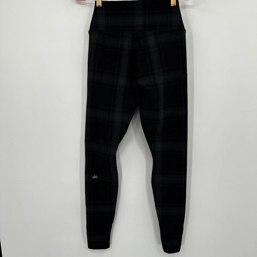 Alo Yoga High-Waist Vapor Leggings Black Gray Plaid Herringbone Small Active